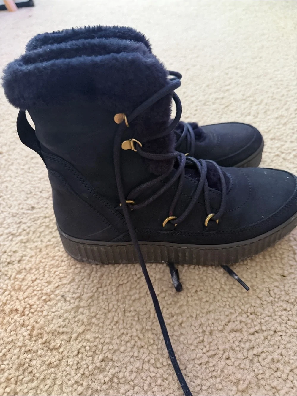 Tommy Hilfiger Navy Faux-Fur Lace-Up Winter Boots
